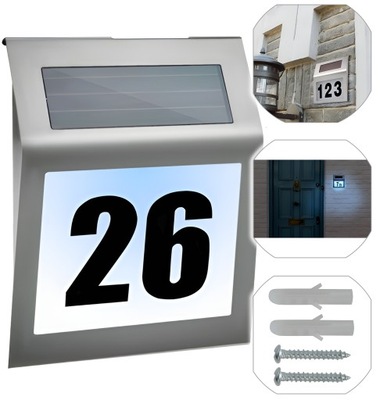 SOLARNY NUMER DOMU TABLICZKA Z NUMEREM NA DOM PODŚWIETLANY LED CYFRY NUMERY
