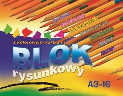 Blok rysunkowy Kreska A3/16k. kolorowy
