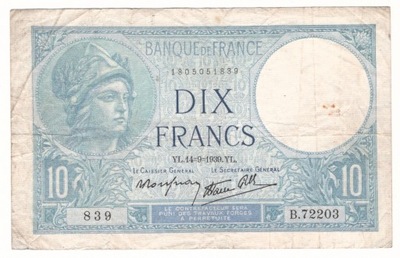 FRANCJA 10 FRANKÓW 1939