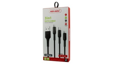 VEN-DENS Kabel USB 3w1 1.2m Czarny