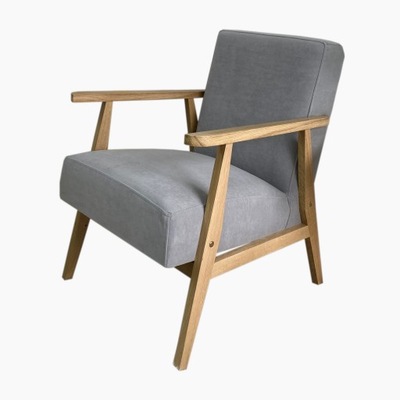 Fotel klasyczny ALI styl vintage retro prl drewno dąb buk welur Silk Meble