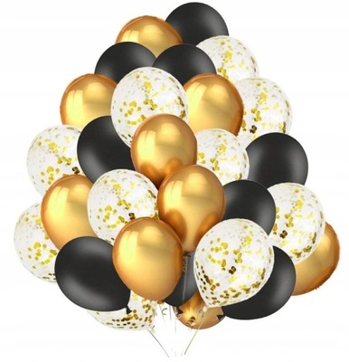 Zestaw balonów złote glossy złote konfetti czarne