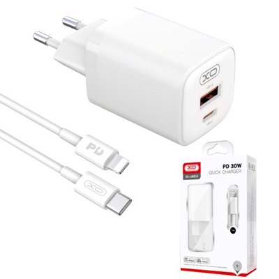 Ładowarka sieciowa 1xUSB 1xUSB-C kabel LIGHTNING