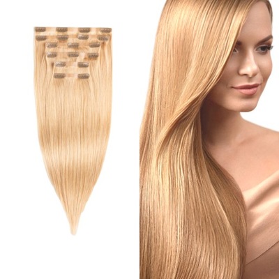 BEZSZWOWE Clip In włosy naturalne 40 cm 6 taśm #27 miodowy blond dopinki