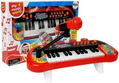 KEYBOARD PIANINKO 24 KLAWISZE USB MIKROFON CZERWONY