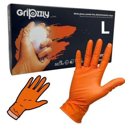 RĘKAWICZKI ПЕРЧАТКИ NITRYLOWE GRIPZZLY ORANGE GRIP POMARAŃCZOWE L 50 ШТ.