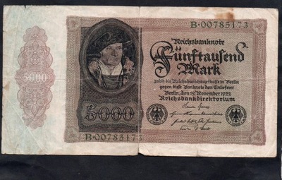 BANKNOT NIEMCY -- 5000 marek -- 1922 rok