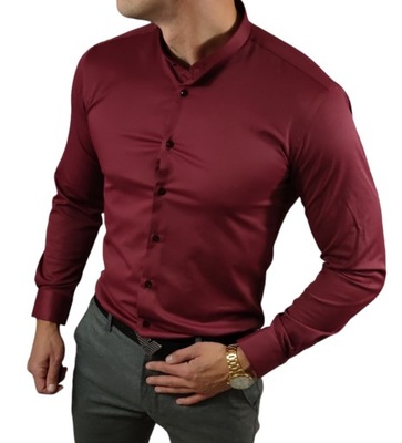 Koszula elegancka ze stójką slim fit bordowa ESP