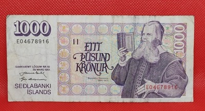 1000 Pusund Kronur 1961 rok Islandia