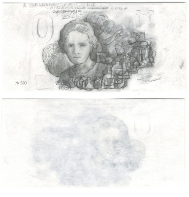 Maria Skłodowska niezrealizowany projekt banknotu 0 Euro 503