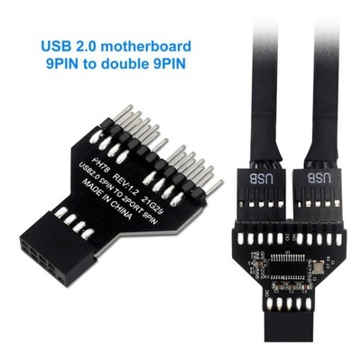 USB2.0 Płyta główna 9Pin na podwójny 9Pin męski adapter USB 9Pin na 2x 9Pin