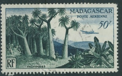 Kolonie fr. Madagascar 50 fr. - Pachypodes , Samolot