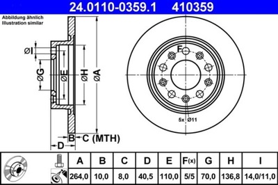 2X DISCO DE FRENADO ALFA PARTE TRASERA GIULIETTA 1,4/1,6-2,0 JTDM 10- 24.0110-0359.1  