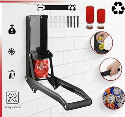 ZGNIATARKA DO PUSZEK METALOWYCH I BUTELEK ŚCIENNA Z OTWIERACZEM