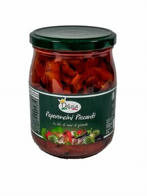 Pikantna Papryka Peperoncini w oleju 580ml Delizia