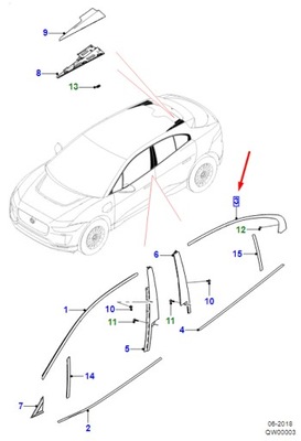 Jaguar i-pace x590 rear правый door top полоса t4k9706 original фото №1