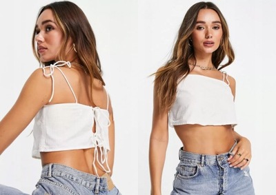 DESIGN WIĄZANY CROP TOP Z DOMIESZKĄ LNU M