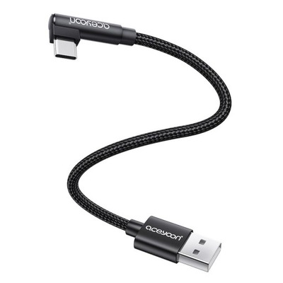 Kabel kątowy USB-C - USB-A 2.0 5V 3A Android Auto, iPhone 15, oplot, 30cm