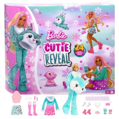 BARBIE CUTIE REVEAL KALENDARZ ADWENTOWY Z LALKĄ 24 NIESPODZIANKI AKCESORIA