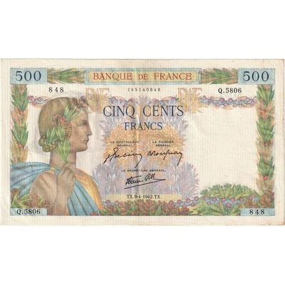 Francja, 500 Francs, La Paix, 1942, Q.5806, EF(40-