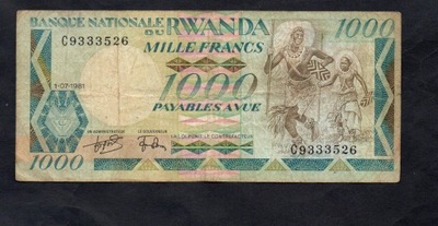 BANKNOT RWANDA -- 1000 FRANCS -- 1981 rok