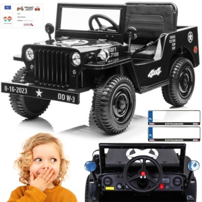 Auto Jeep Willys na akumulator 4x4 Retro Wojskowy Czarny