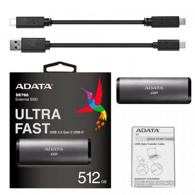 ADATA Dysk zewnętrzny SSD SE760 512GB USB3.2-A/C