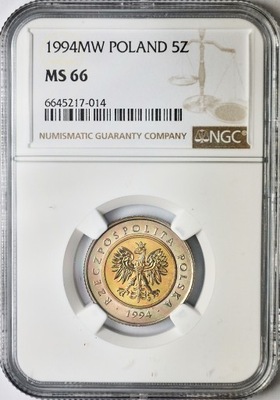 RL 5 złotych 1994 - NGC MS66