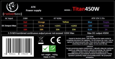 Zasilacz Rebeltec TITAN 450W