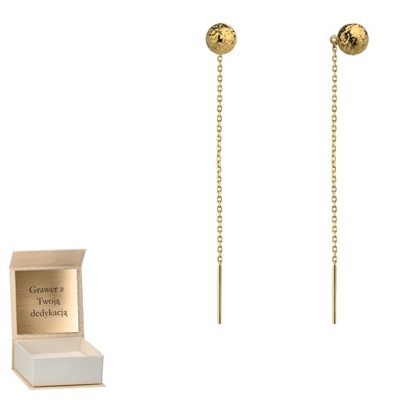 Złote kolczyki Przewlekane Diamentowane Kulki złoto próba 585 GRAWER
