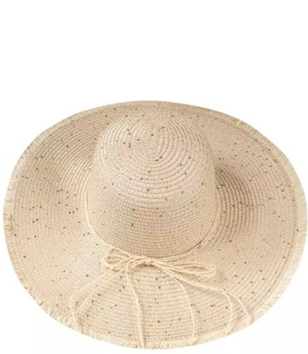 Pleciony damski kapelusz z cekinami duży elegancki