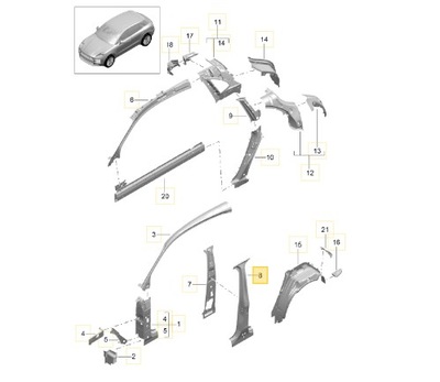 PILAR B DERECHA REFORZADOR PORSCHE MACAN 95B809608  