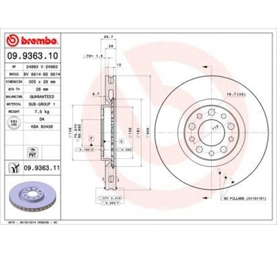 BREMBO ДИСК ГАЛЬМІВНИЙ 305X28 V ALFA ROMEO 159