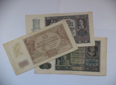 Zestaw 3 Szt. Banknotów - 10 Zł.-1940r - 20 zł.-1940r i 50 zł. 1941r