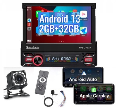 RADIO SAMOCHODOWE BLUETOOTH 1 DIN 7" ANDROID13 WIFI GPS USB KAMERA