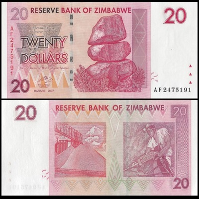 Zimbabwe 20 Dolar 2007 P-68 UNC