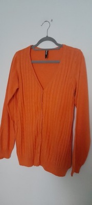 Pomarańczowy rozpinanay sweterek z dekoltem w serek 44, 46