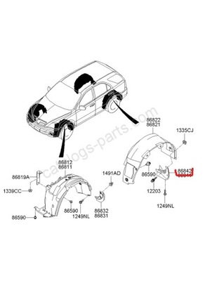 KIA SORENTO 06- GUARDABARROS DERECHA PARTE TRASERA ORIGINAL 86842-3E510  