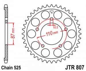 ENGRANAJE PARTE TRASERA JT 44-ZEBY SUZUKI SV 650 1999-2015  