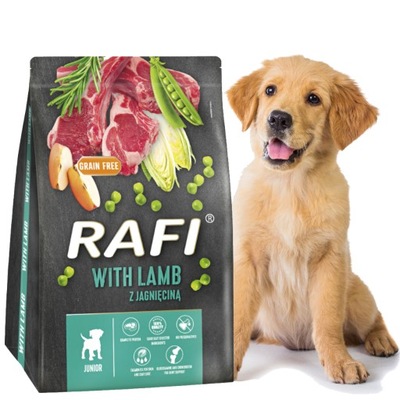 Sucha karma RAFI Dog 3kg Junior o smaku jagnięciny wszystkie rasy psów