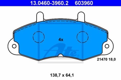 ATE 13.0460-3960.2 ZAPATAS DE FRENADO PARTE DELANTERA FORD TRANSIT 2,0-2,9 91-00  