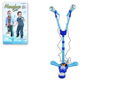 MIKROFON KARAOKE ZE STATYWEM 2 SZT ŚWIATŁO DŹWIĘK Mikrofon podwójny