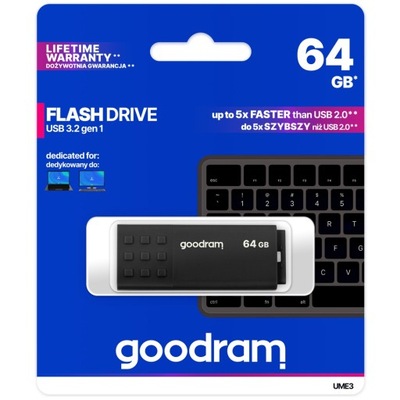 GOODRAM Pamięć USB UME3 64 GB USB 3.0 Czarna USB 3