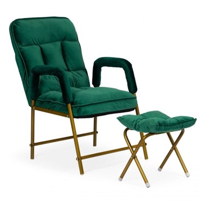 elegancki rozkładany fotel z podnóżkiem odcienie zieleni welur