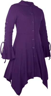 Fioletowy płaszcz z kapturem narzutka wiązany coplay XL 42