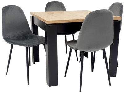 Nierozkładany stół 90x90 cm i 4 krzesła SZARE