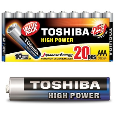 20x Baterie Alkaliczne TOSHIBA PALUSZKI LR03 AAA