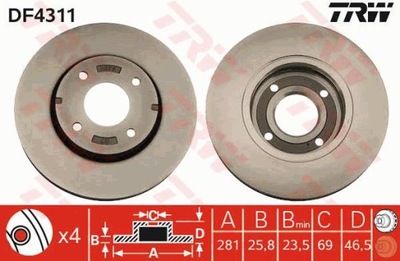 JUEGO DISCO DE FRENADO PARTE DELANTERA MITSUBISHI COLT 1,5 05-12  