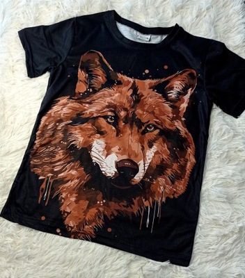 Koszulka chłopięca czarna wilk t-shirt 134