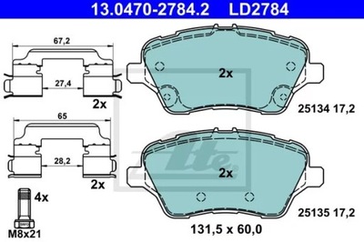 ATE 13.0470-2784.2 КОМПЛЕКТ КОЛОДОК ТОРМОЗНЫХ, ТОРМОЗА TARCZOWE